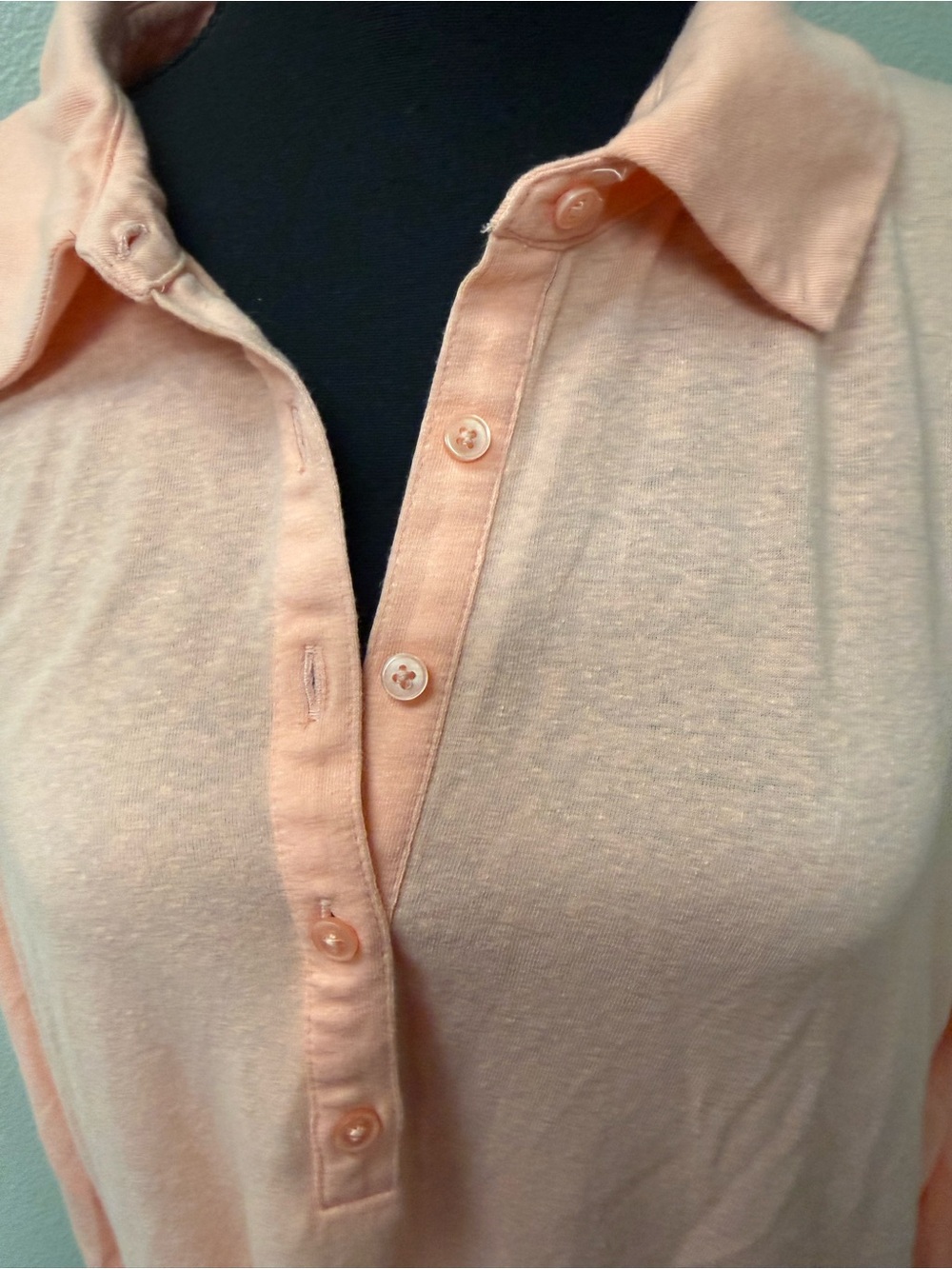 J.Crew Peach Stretch Linen Polo Top Large Relaxed Coastal Preppy Chic - Picture 4 of 10
